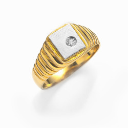 CF02708 - Anello Sigillo in Oro Giallo e Oro Bianco 18kt con Diamante